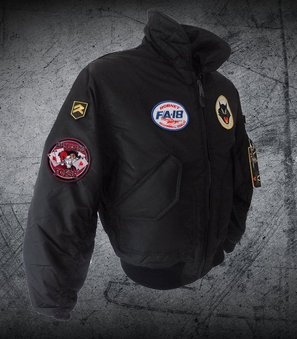 Cazadora piloto CWU-45/P F/A-18 Hornet Ala 12 negra vista lateral izquierda Torrejon aviacion militar