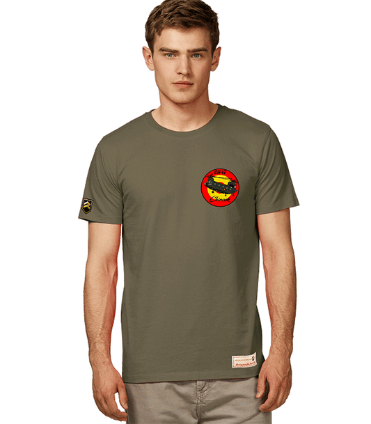 Camiseta militar FAMET piloto Chinook - Diseño helicóptero CH-47 Fuerzas Aeromóviles Ejército Tierra España