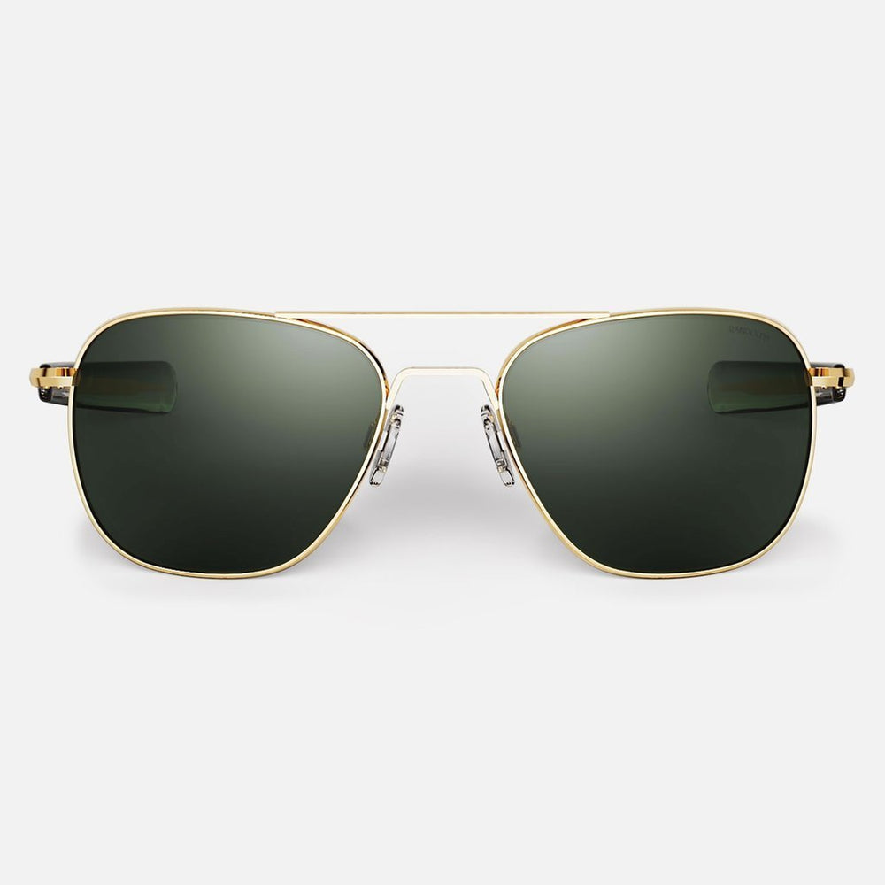 Gafas de piloto Randolph Aviator con montura de oro 23K, lentes polarizadas minerales y acabado militar auténtico fabricado en USA