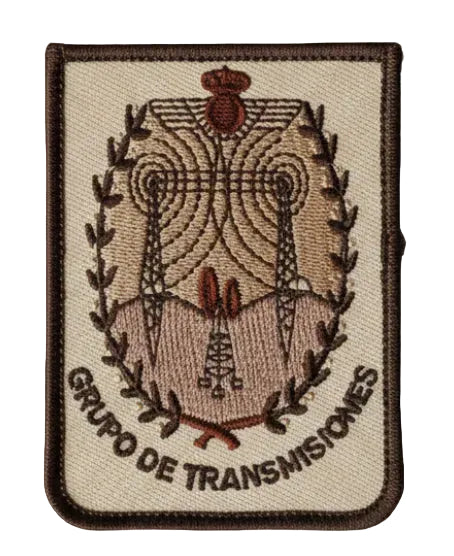 Parche bordado Grupo de Transmisiones en patrón árido, 8,5 x 6,5 cm con velcro trasero
