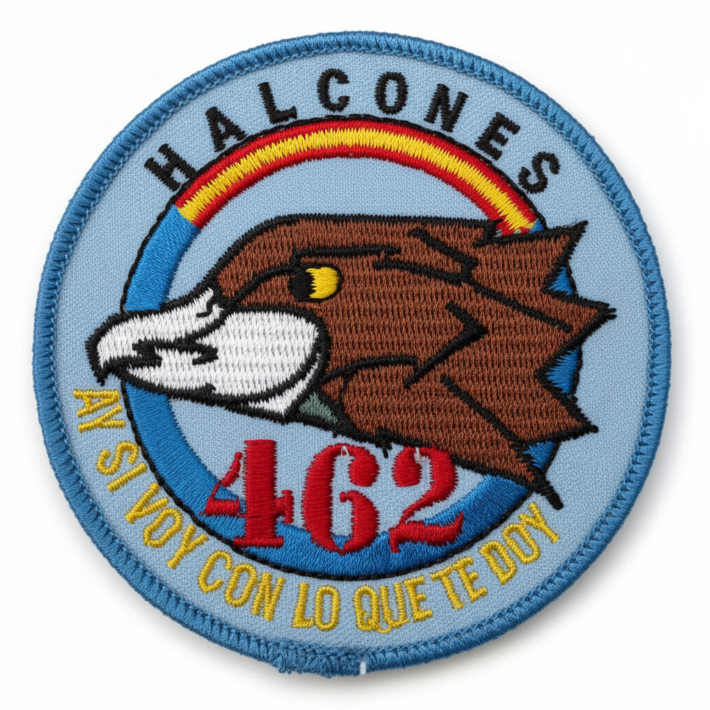 Parche bordado ALA 46 F-18A 462 SQN Halcones - Emblema bordado con reverso termoadhesivo, 9 cm de diámetro
