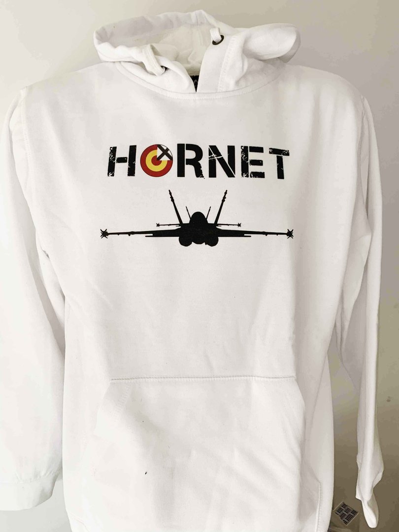 Sudadera blanca outlet con diseño F/A-18 Hornet - vista frontal

