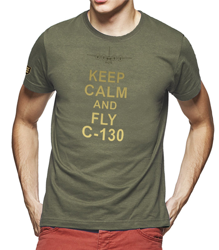 Camiseta KEEP CALM C-130 Hercules color caqui - Diseño exclusivo aviación militar española
