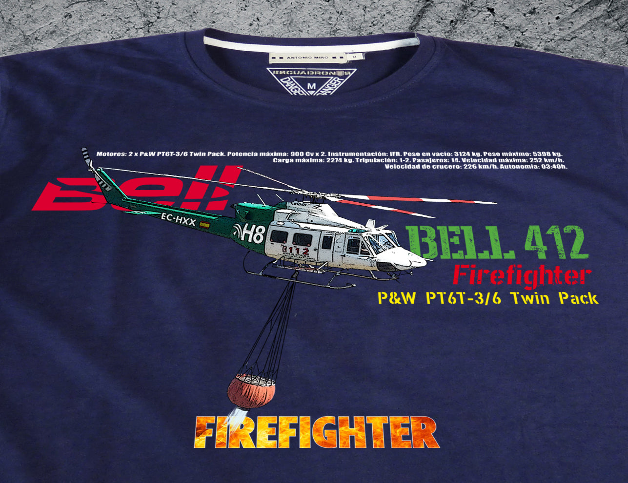 Camiseta Helicóptero BELL 412 FIREFIGHTER PREMIUM
