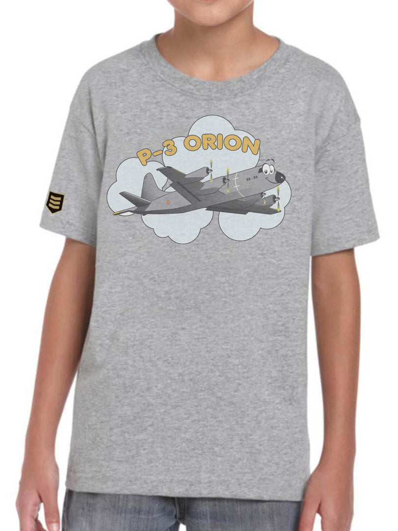 Camiseta infantil P-3 Orion gris, calidad premium, diseño patrulla marítima