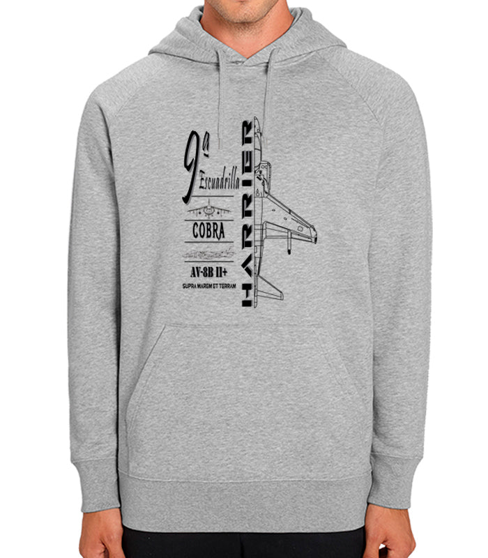 Sudadera 9ª Escuadrilla Harrier Cobra Profile gris Armada Española diseño AV-8B Harrier II Plus aviación naval
