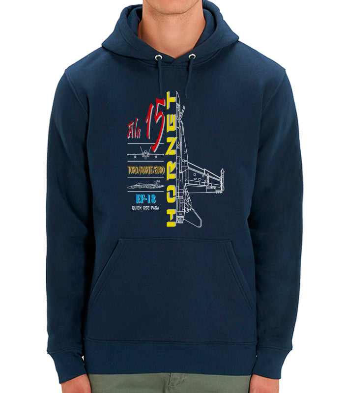 Sudadera Ala 15 EF-18 Hornet con perfil detallado de caza multimisión del Ejército del Aire español
