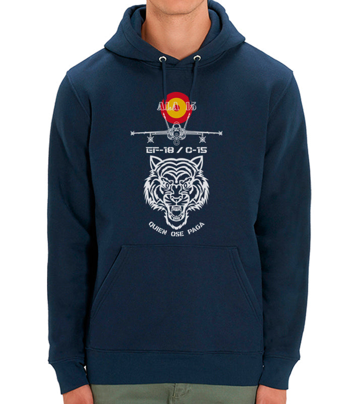 Sudadera azul marino Ala 15 Tigre EF-18 Hornet con diseño heritage del escuadrón del Ejército del Aire español
