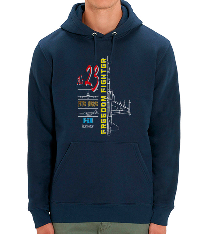 Sudadera Ala 23 F-5M Freedom Fighter con perfil detallado de aeronave del Ejército del Aire español
