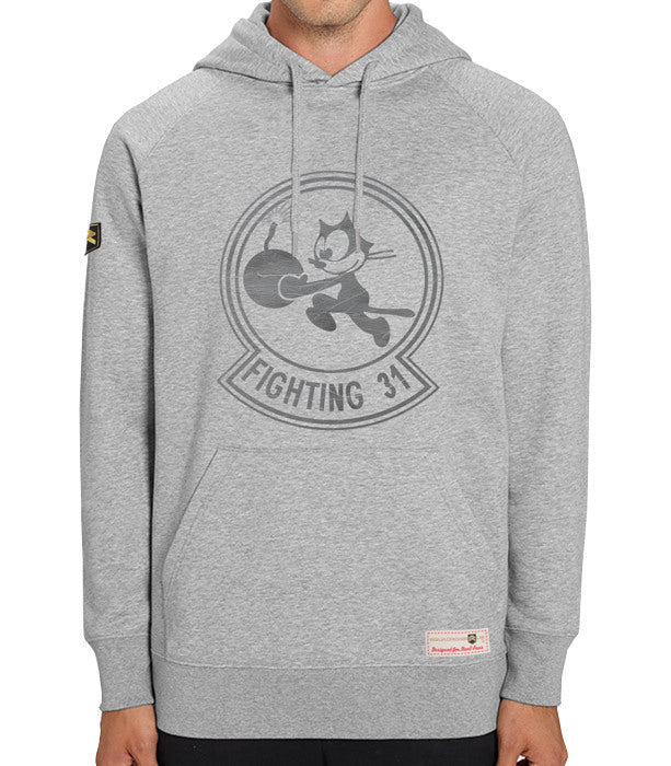 Sudadera Gato Félix VF-31 Tomcatters gris  con emblema icónico del escuadrón de caza naval de la US Navy
