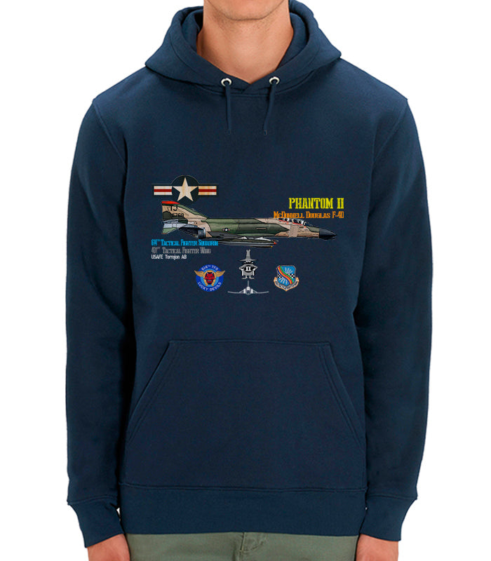 Sudadera Phantom II BA Torrejón 614 SQD azul marino Ejército del Aire con capucha y diseño F-4 aviación militar española
