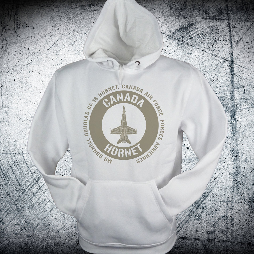 Sudadera HORNET CANADA emblema dorado RCAF con capucha y diseño elegante CF-18 Hornet aviación militar canadiense
