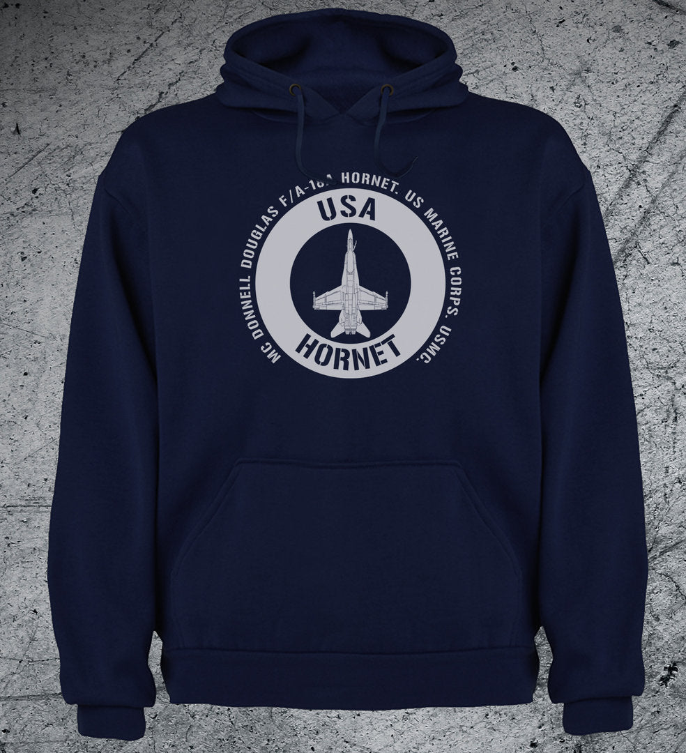 Sudadera HORNET USA emblema blanco US Navy con capucha y diseño elegante F/A-18 Hornet aviación militar estadounidense
