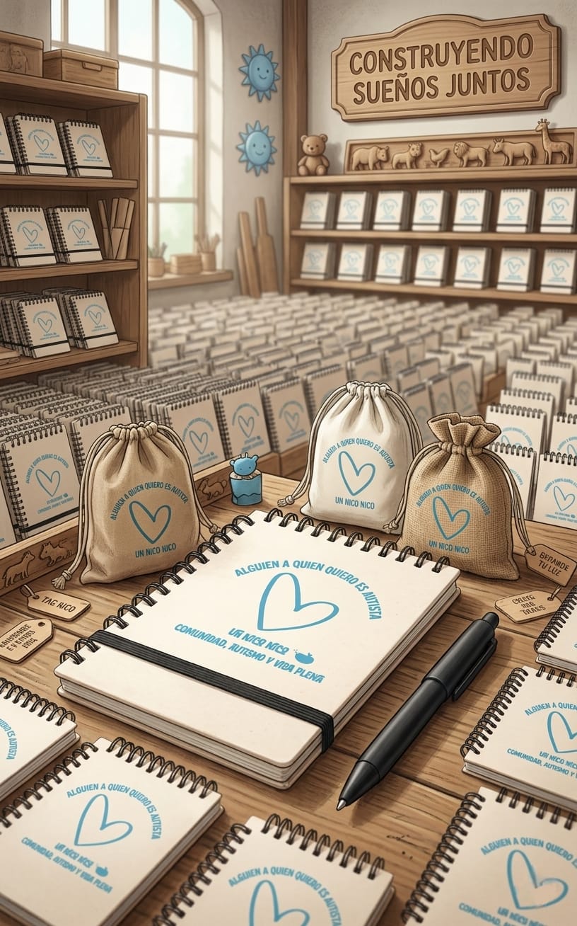 Libreta A6 UNniconico abierta con bolígrafo - Papelería sostenible de cartón reciclado de briks
