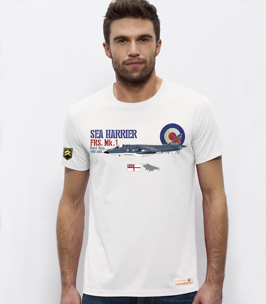 Camiseta Sea Harrier Royal Navy premium blanca - Caza embarcado VTOL Fleet Air Arm
