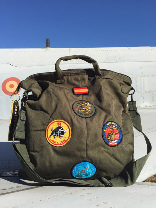 Bolsa de piloto Ala 15 verde oliva con parche bordado - Base Zaragoza