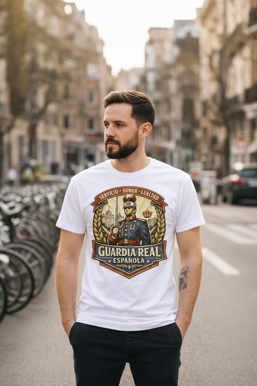 Camiseta vintage Guardia Real Española, diseño exclusivo militar, algodón premium
