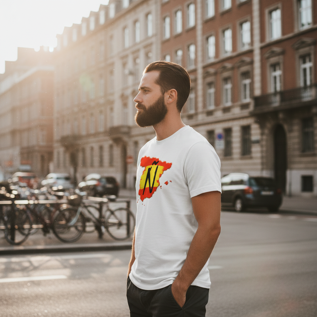 Camiseta España Ñ blanca 100% algodón premium - Diseño patriótico con letra Ñ y España
