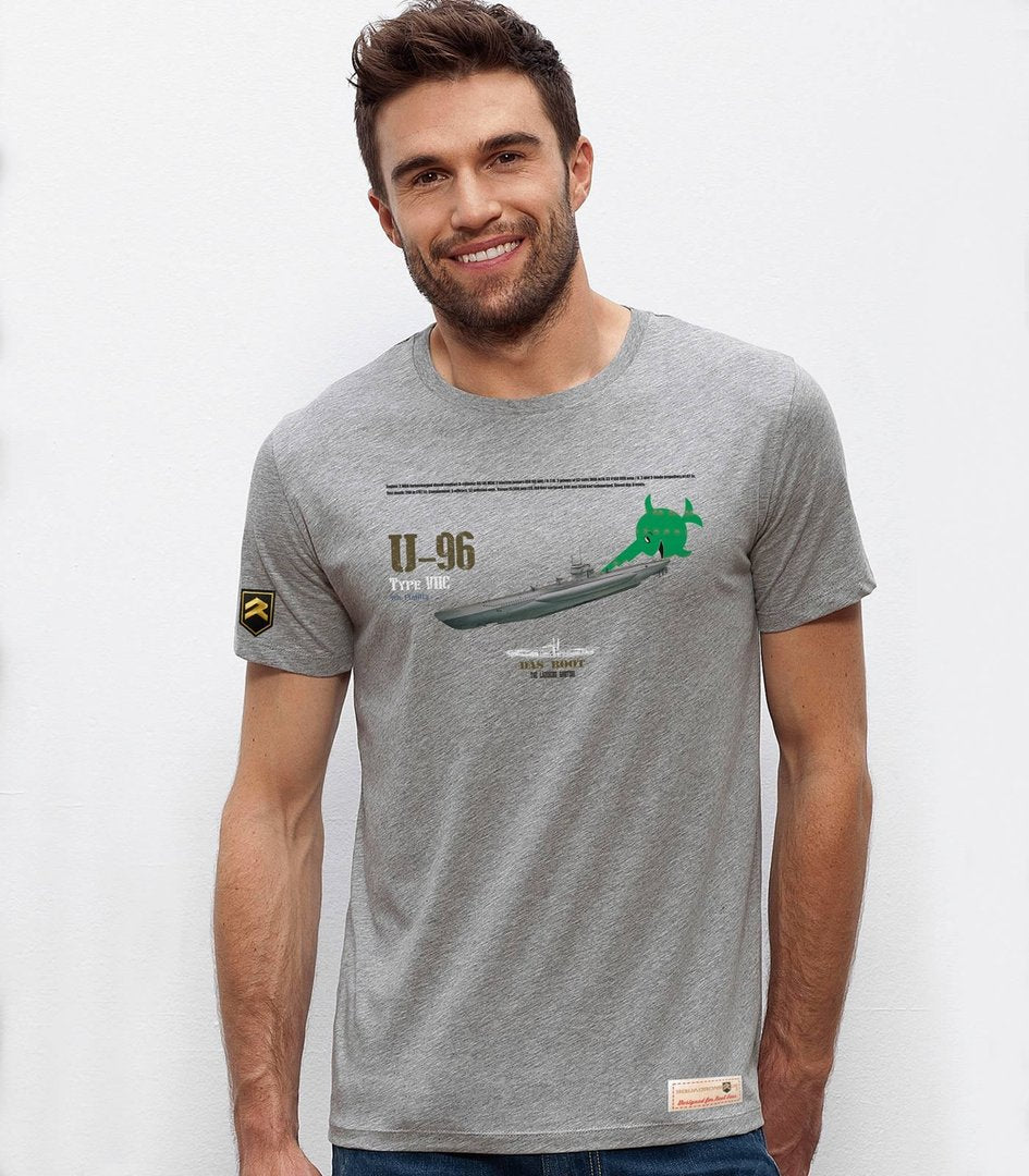 Camiseta militar U-96 Das Boot WWII Premium gris - Diseño submarino alemán Tipo VIIC Kriegsmarine
