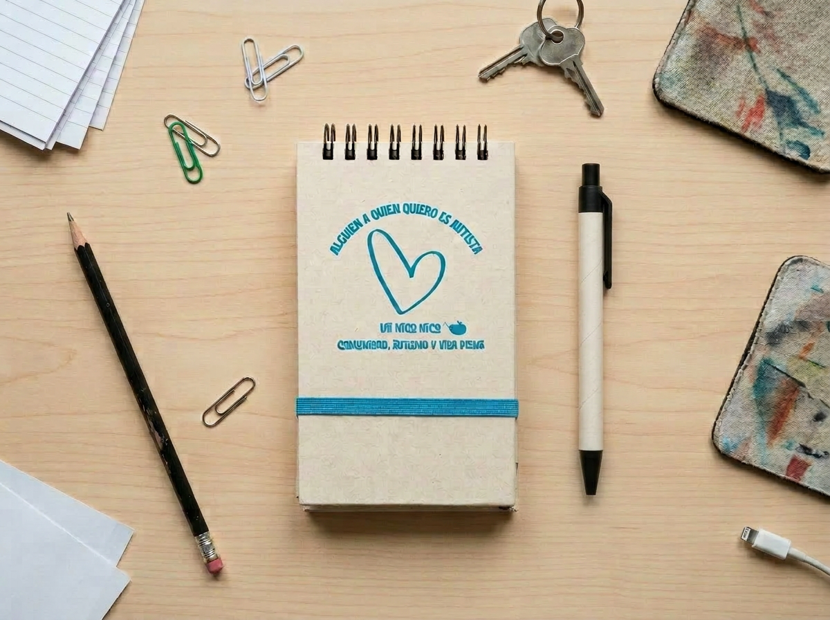 Libreta A6 ecológica UNniconico de cartón reciclado con banda elástica y bolígrafo azul incluido - 80 hojas a rayas
