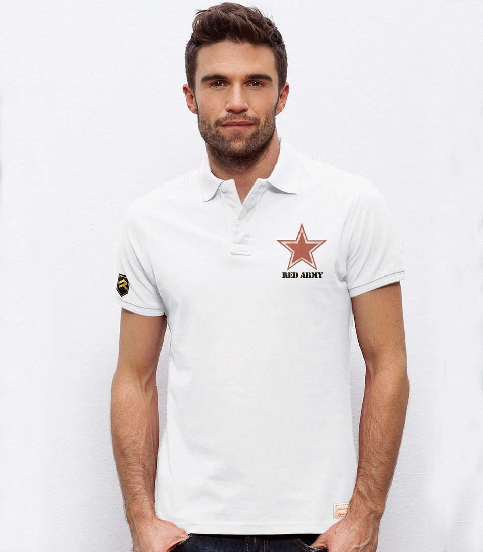 Polo piqué militar ARMY REDS Red Arrows RAF bordado - Vista frontal emblema patrulla acrobática británica

