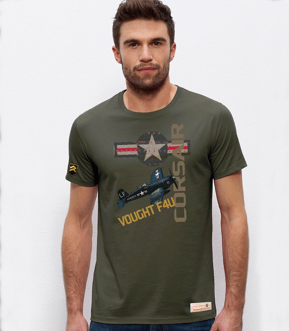 Camiseta militar F-4U Corsair U.S. Navy WWII Premium caqui - Diseño icónico alas gaviota invertidas
