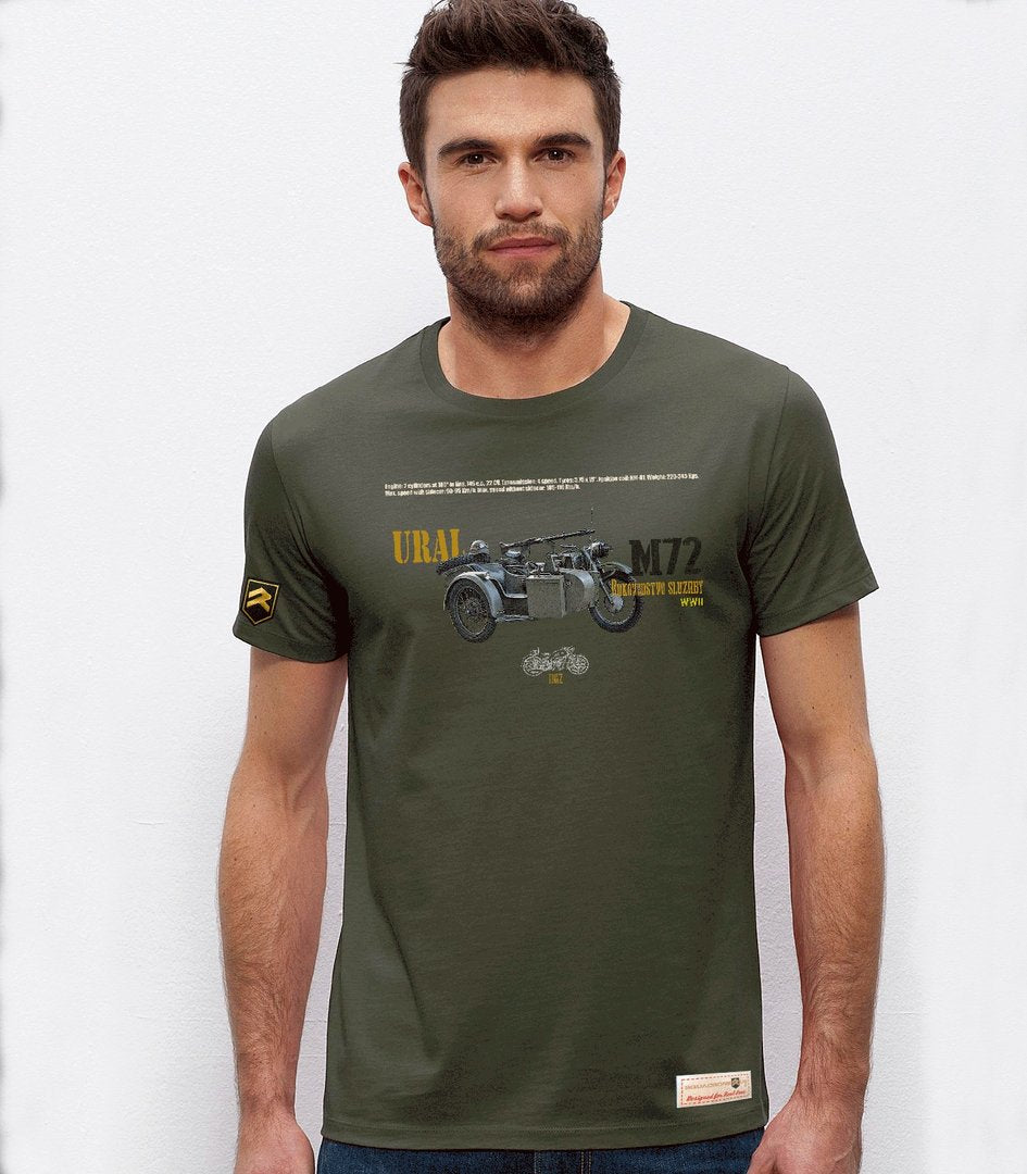 Camiseta militar Ural M-72 Motorcycle WWII Premium - Diseño motocicleta soviética sidecar Segunda Guerra Mundial
