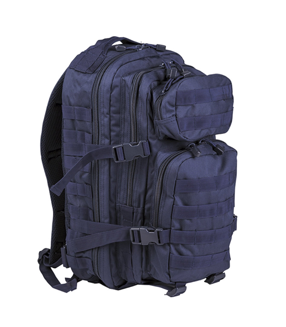 Detalle compartimentos mochila asalto azul marino - Diseño táctico