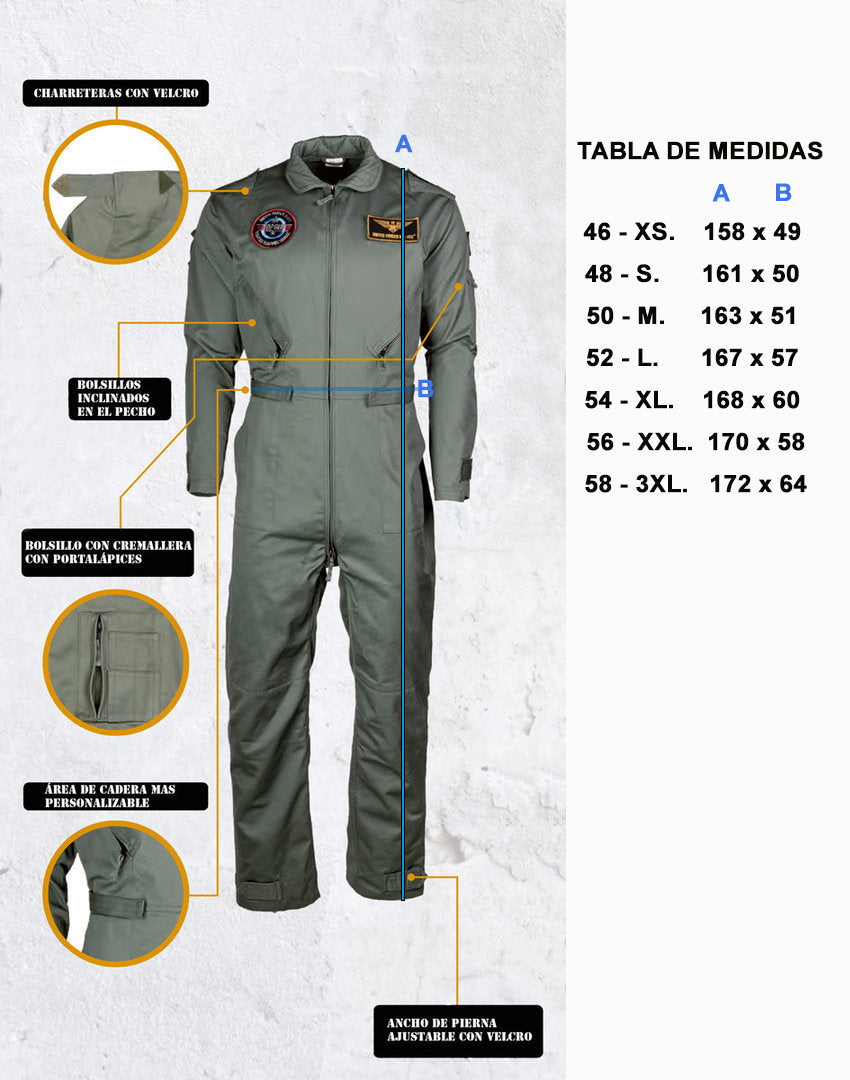 Mono de vuelo Oliva con 4 velcros