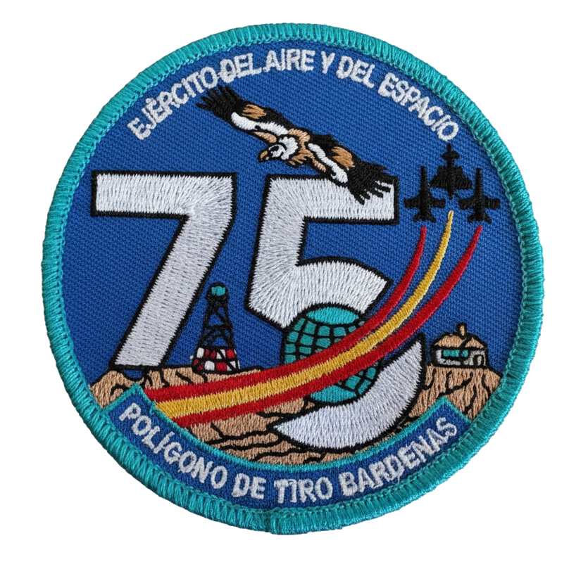 Parche bordado Polígono de Tiro Bardenas 75 Aniversario con velcro trasero, 9 cm de diámetro
