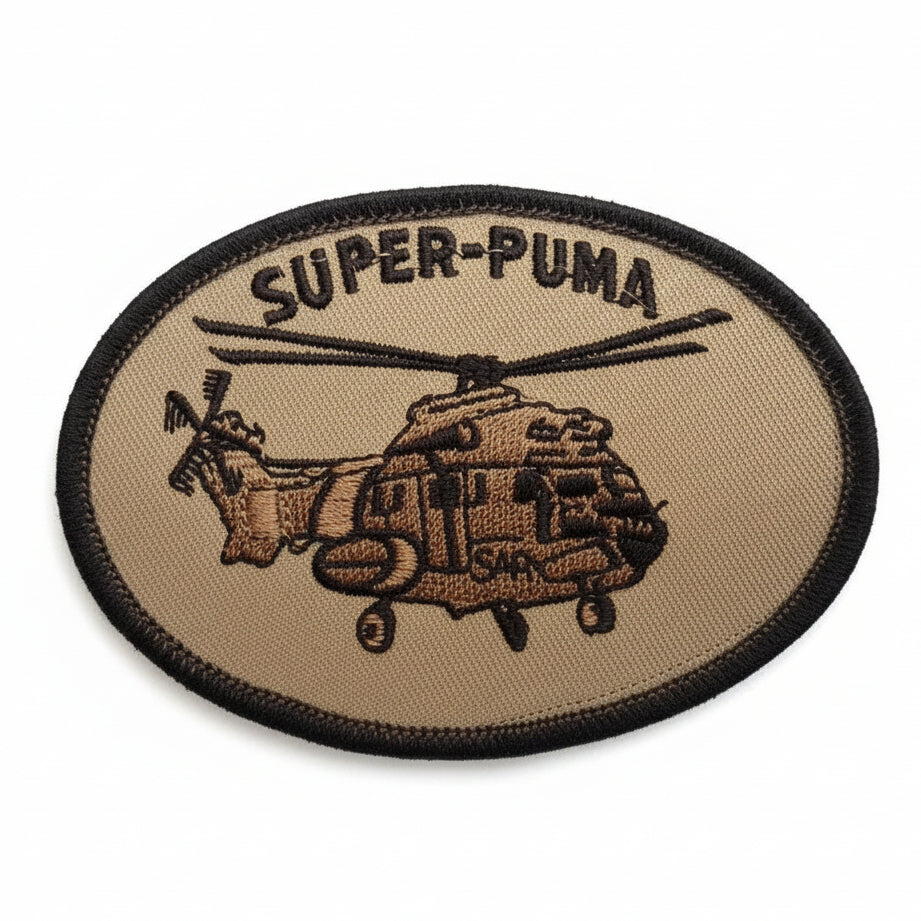 Parche bordado Super Puma AS-332 en acabado árido del ALA 48 SAR - 10x7 cm con velcro, coleccionismo aviación militar española
